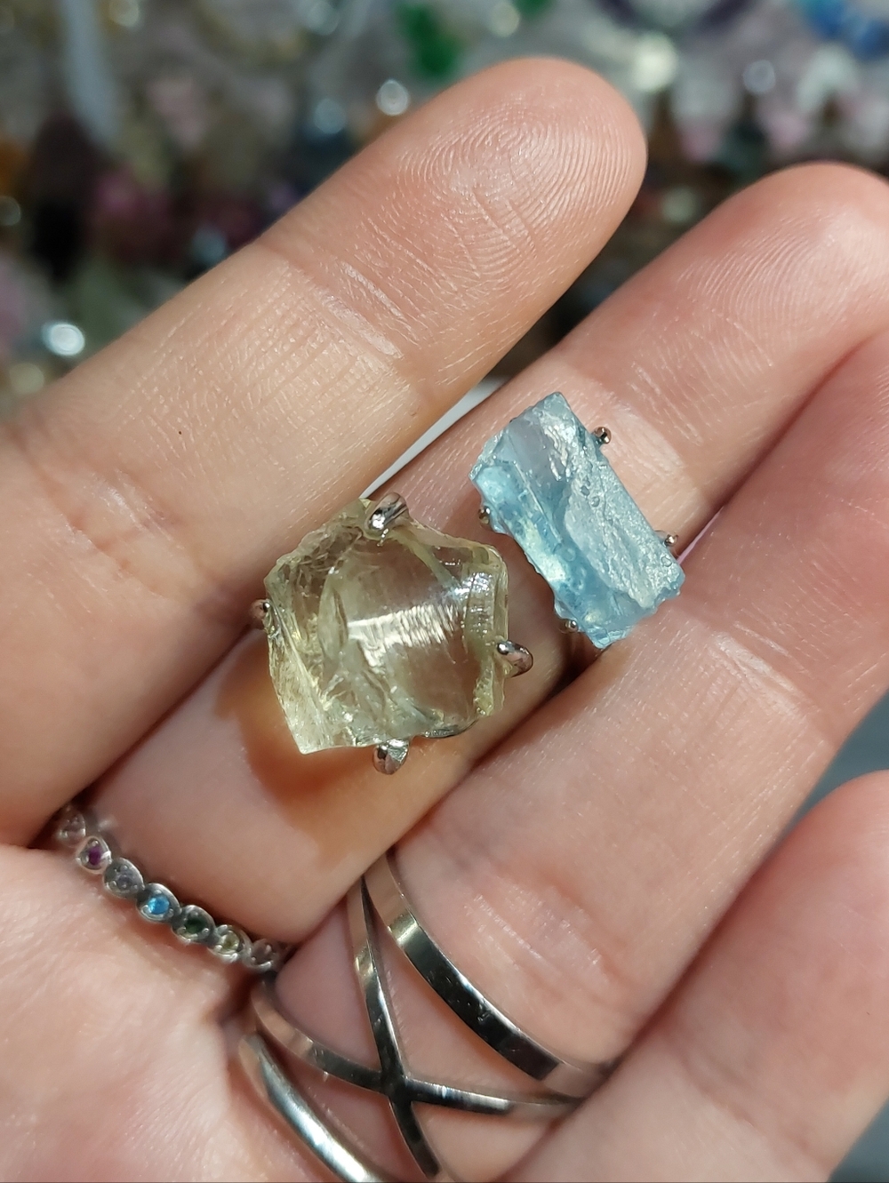 🪨⚒️ Lemon Citrine & Aquamarine Raw Specimen Ring